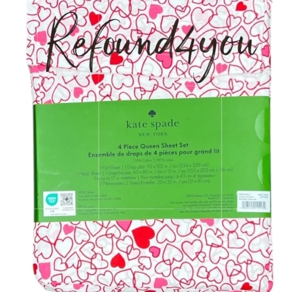 Kate Spade - Last One -‘Pink & Red Hearts’ Queen Sheet Set. NWT Firm! Last one!